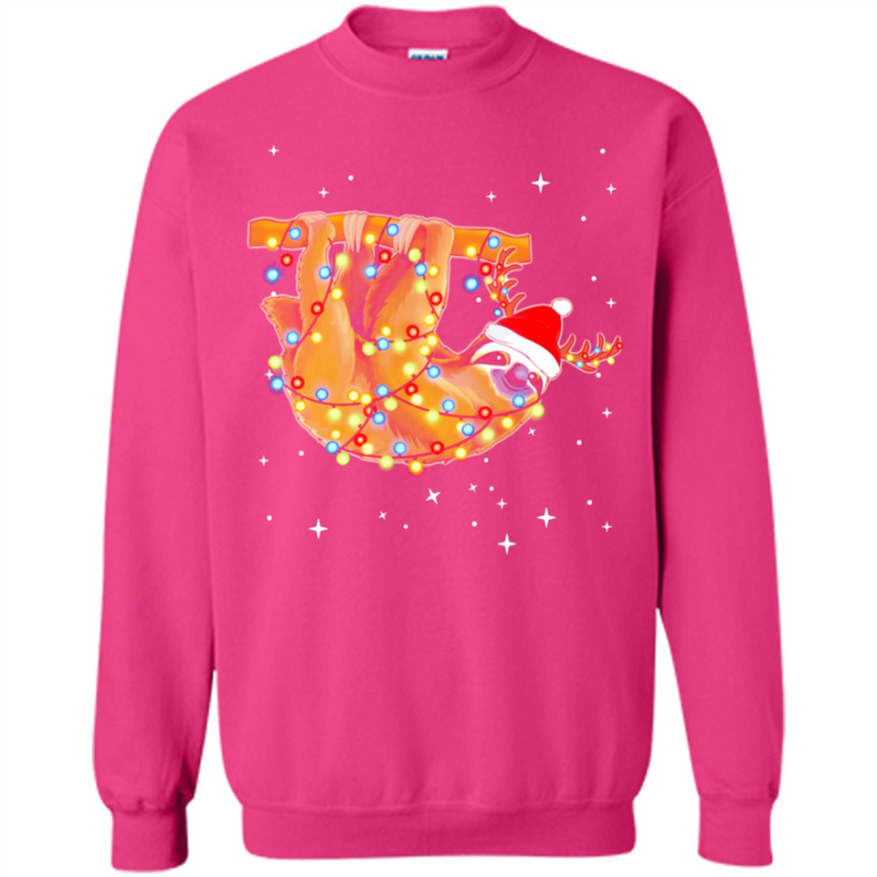 Christmas Lights Sloth Wearing Santa Hat Funny Xmas - Sweatshirt