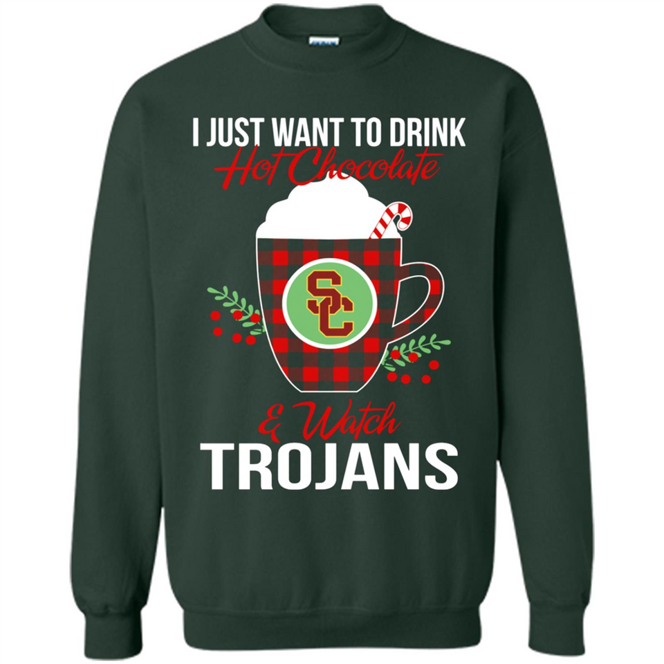 I Just Want To Drink Hot Chocolate & Watch USC Trojans Ugly Christmas Sweater PINGPONG