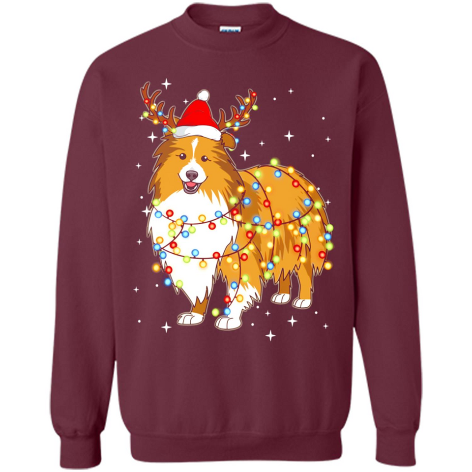 Christmas Lights Shetland Sheepdog Wearing Santa Hat Funny Xmas - Sweatshirt