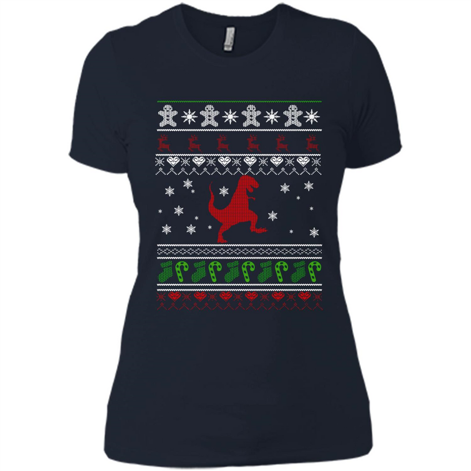 Dinosaur and Santa Ugly Christmas Sweater - Ladies' Boyfriend T-Shirt