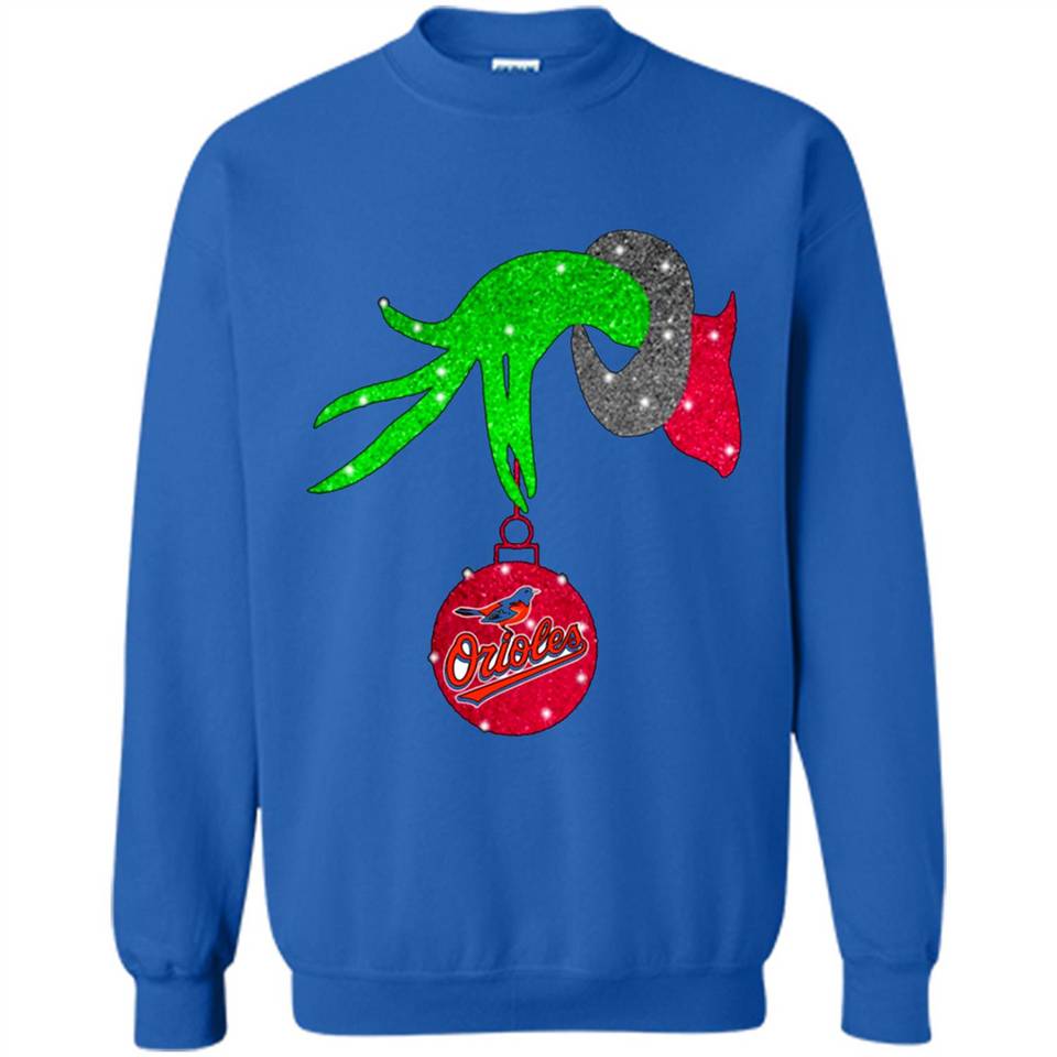 GRINCH HAND HOLDING BALTIMORE ORIOLES GLITTER CHRISTMAS PINGPONG
