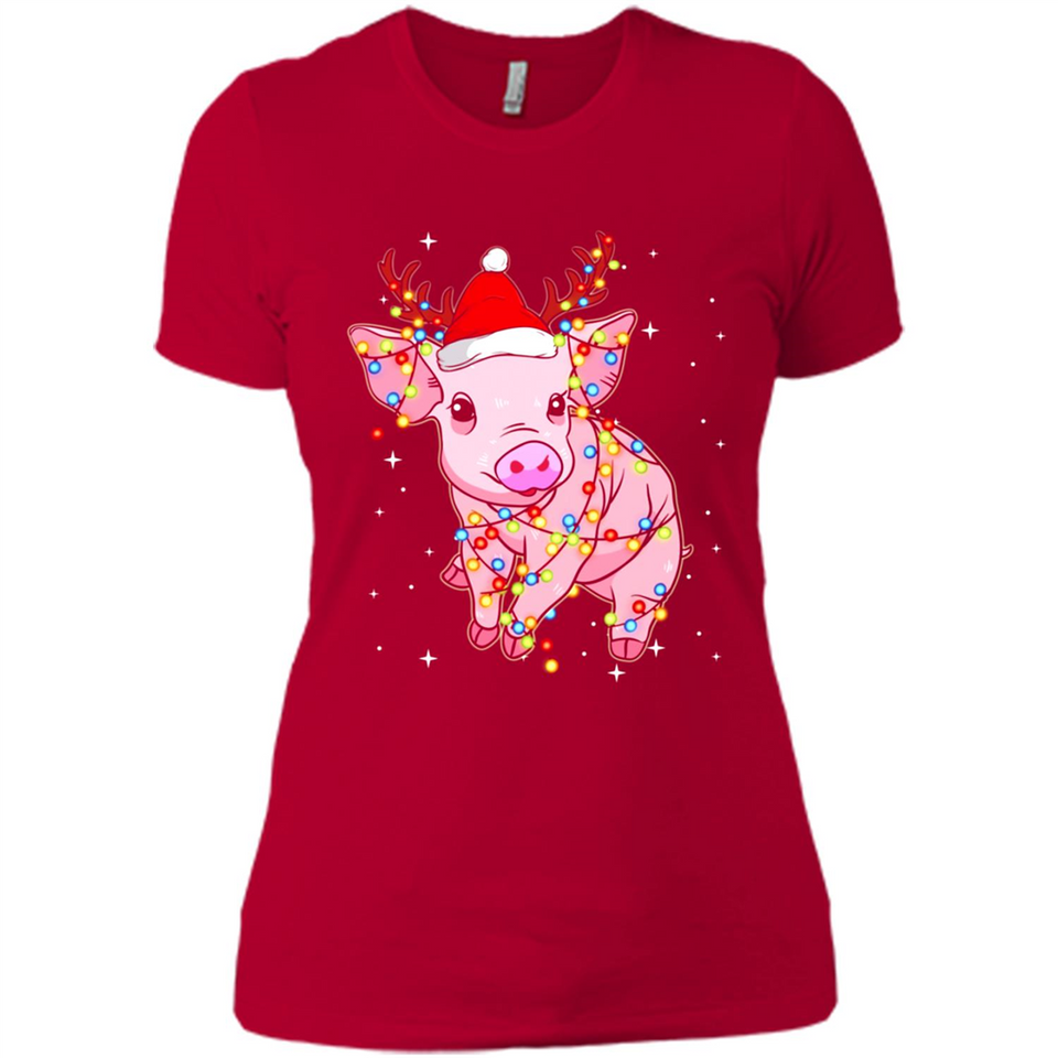 Christmas Lights Pig Wearing Santa Hat Funny Xmas - Ladies' Boyfriend T-Shirt