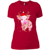 Christmas Lights Pig Wearing Santa Hat Funny Xmas - Ladies' Boyfriend T-Shirt