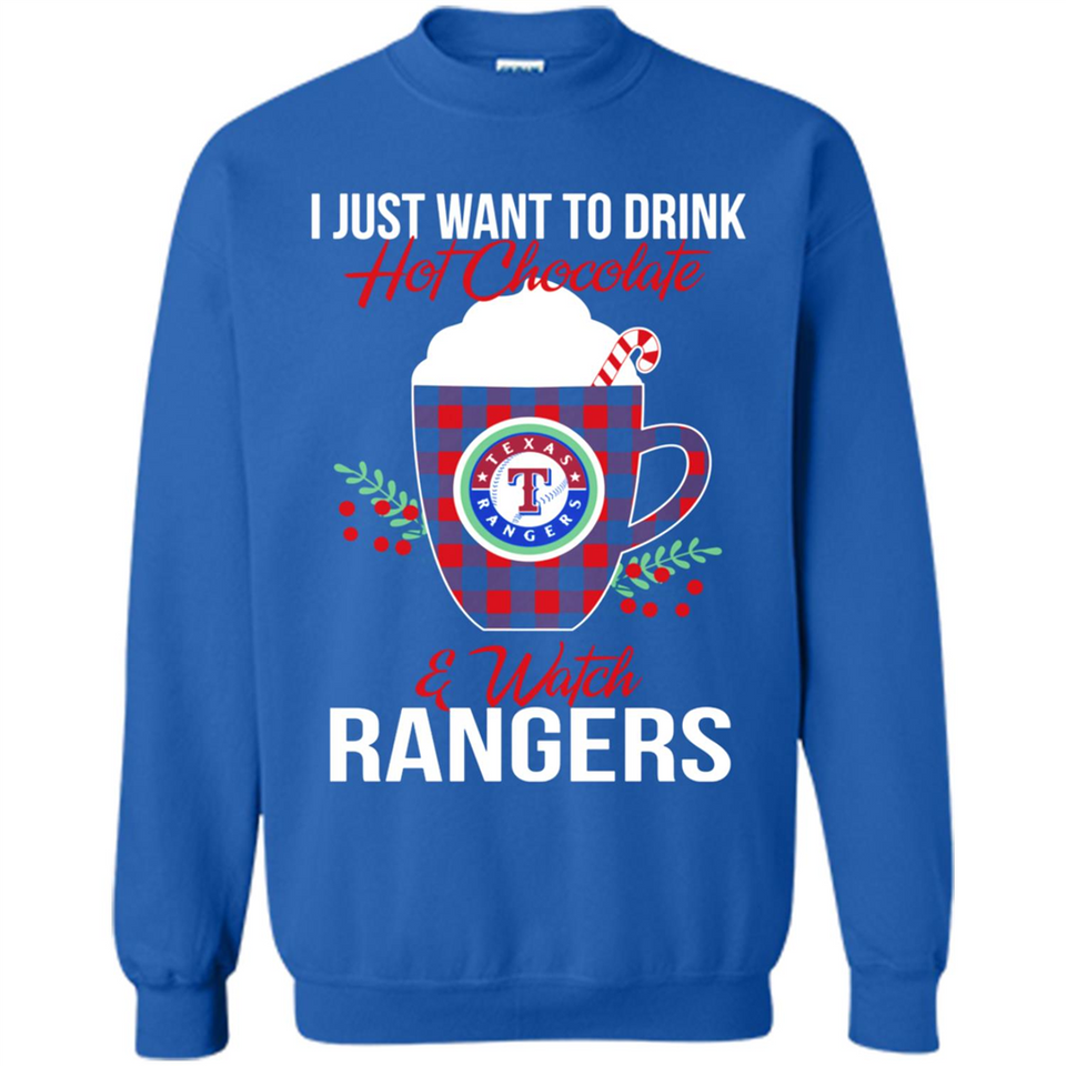I Just Want To Drink Hot Chocolate & Watch Texas Rangers Ugly Christmas Sweater PINGPONG