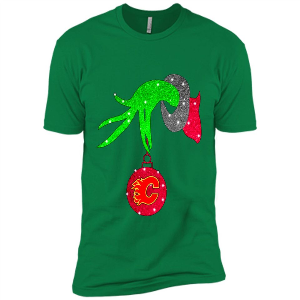 GRINCH HAND HOLDING CALGARY FLAMES GLITTER CHRISTMAS PINGPONG