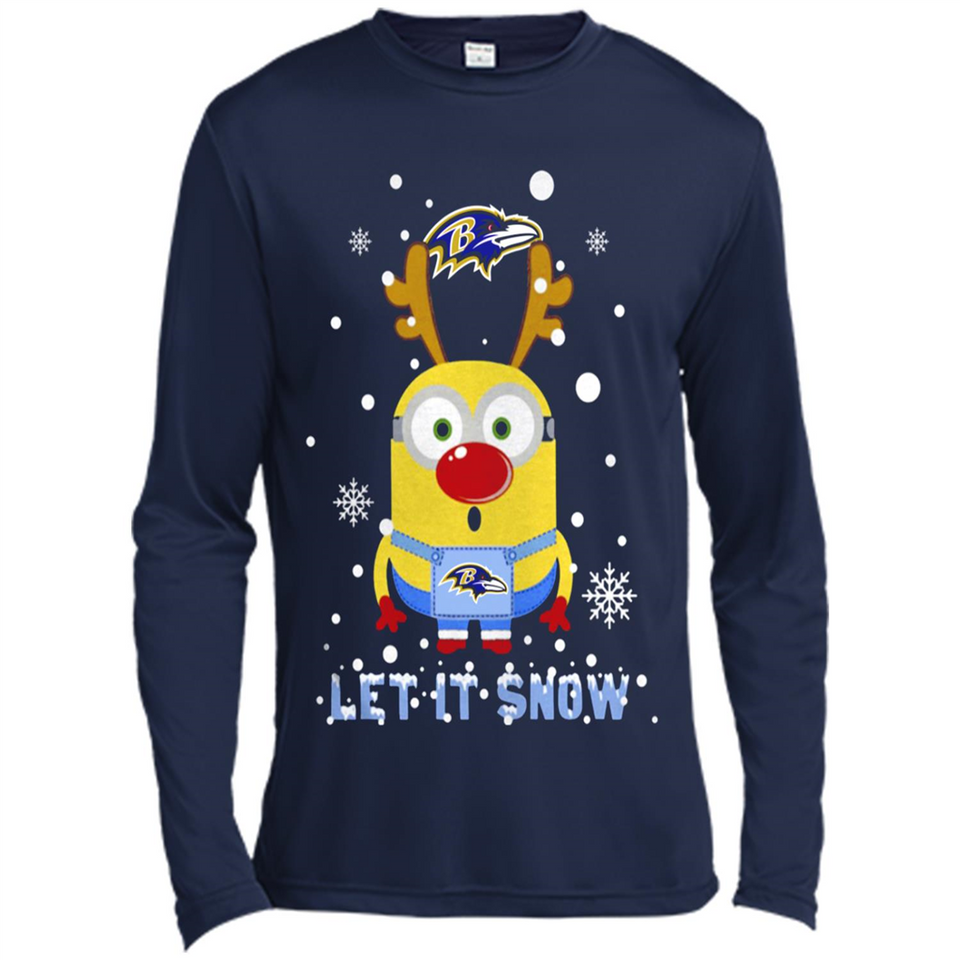 Minion Baltimore Ravens Ugly Christmas Sweater Let it Snow - Canvas Long Sleeve T-Shirt