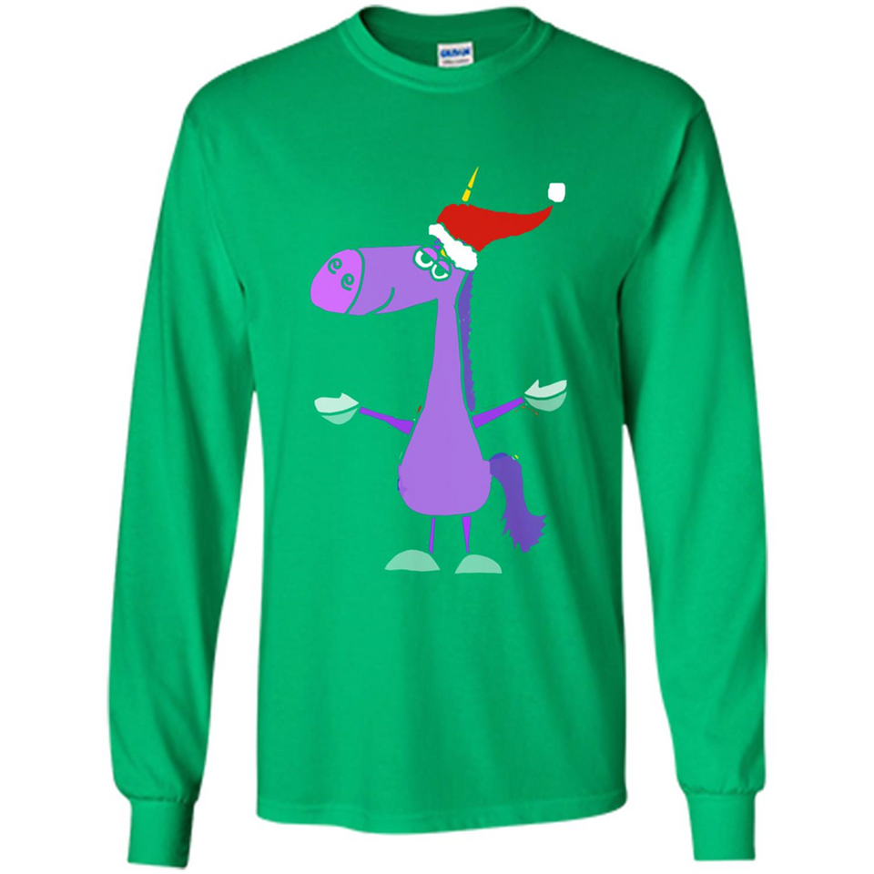 Funny Christmas Unicorn in Santa Hat - Long Sleeve T-Shirt