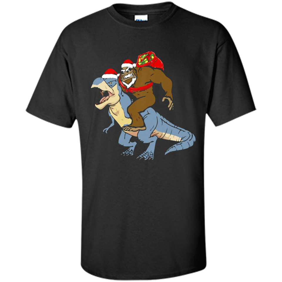 Bigfoot Riding Dinosaurus T-Shirt Funny Bigfoot Santa - Shirt
