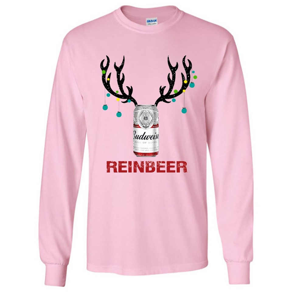 Budweiser Reinbeer Funny Beer Reindeer Christmas Sweatshirt - Long Sleeve T-Shirt