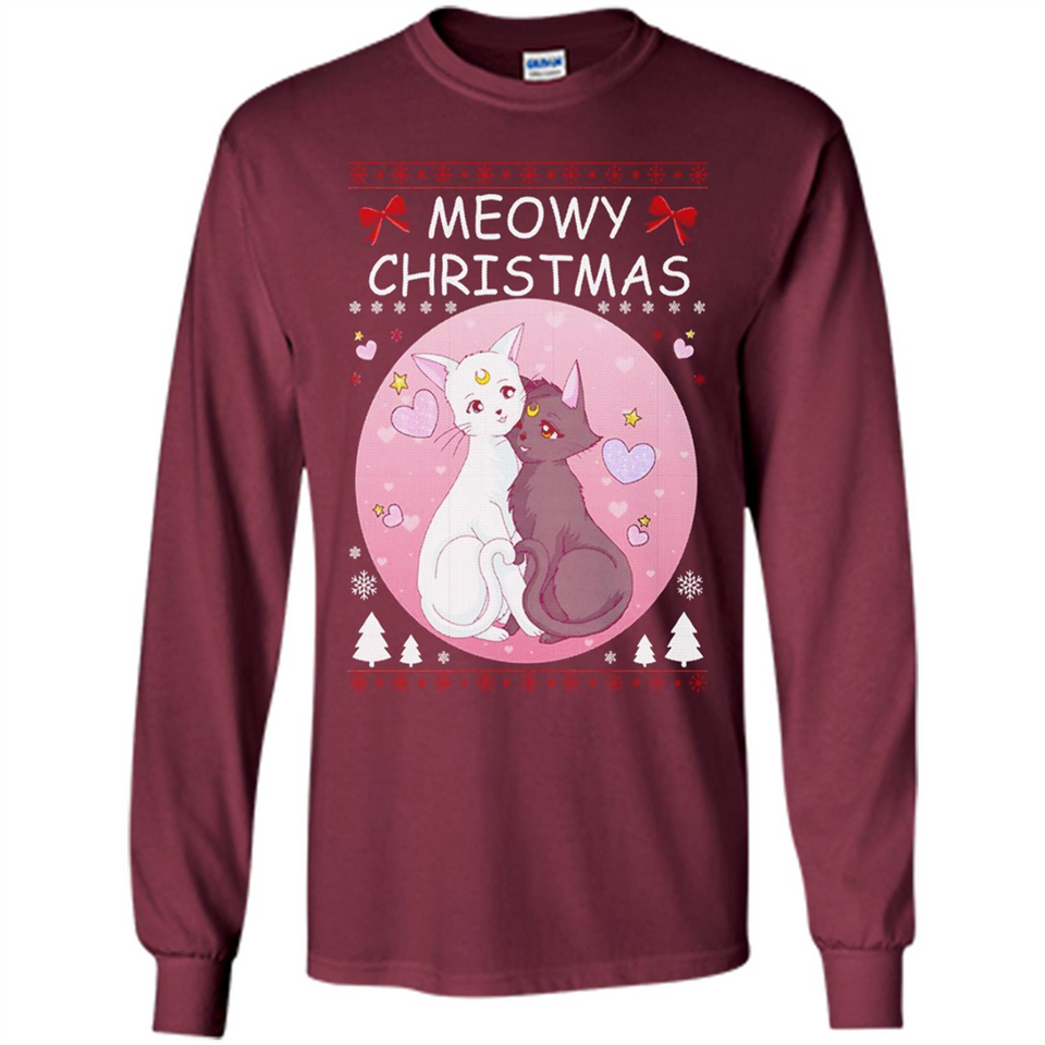 Sailor Moon Yin Yang Cat Love Ugly Christmas Sweater - Long Sleeve T-Shirt