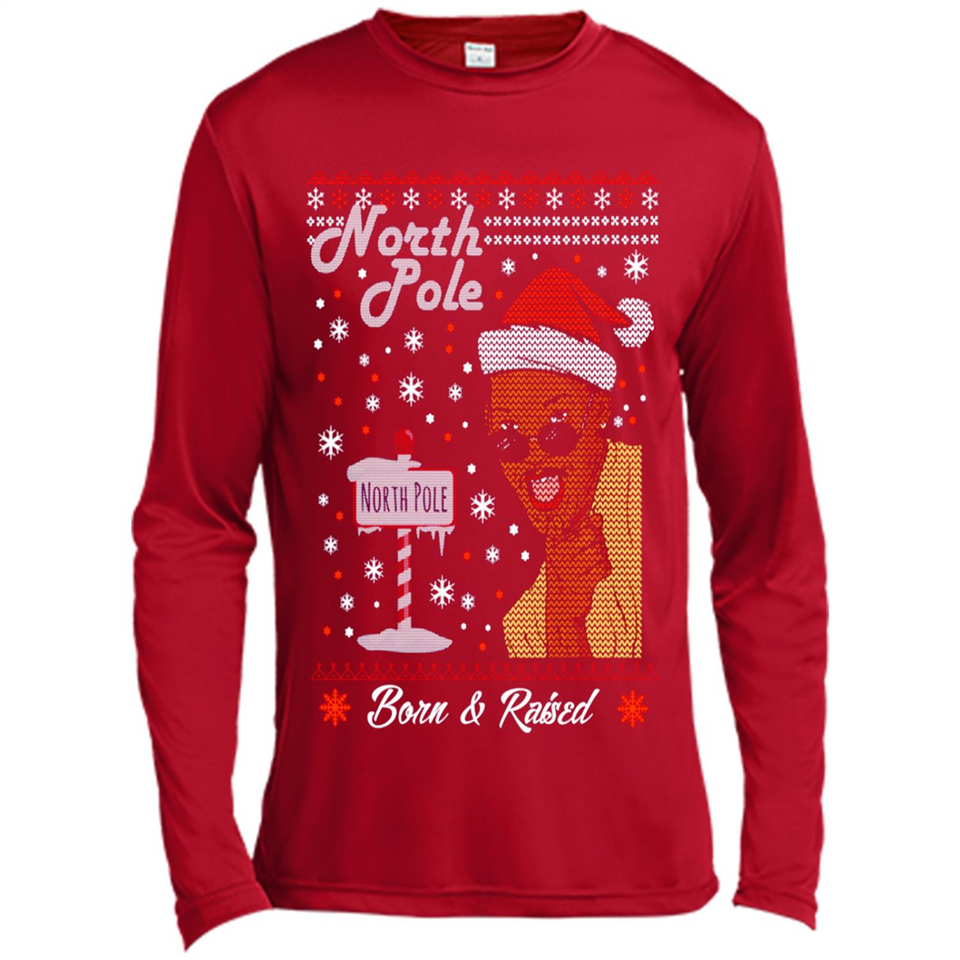 North Pole Born and Raised Shirt, Merry Xmas Ugly Christmas - Canvas Long Sleeve T-Shirt