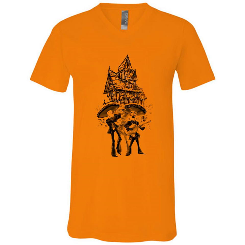 Mariachi Skeleton Shirt Dia De Los Muertos Tequila - Canvas Unisex V-Neck