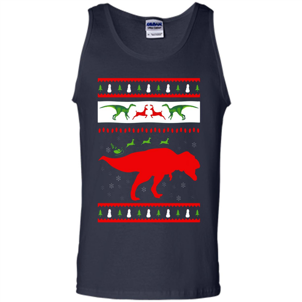 Dinosaur and Santa Clause Ugly Christmas Sweater - Tank Top