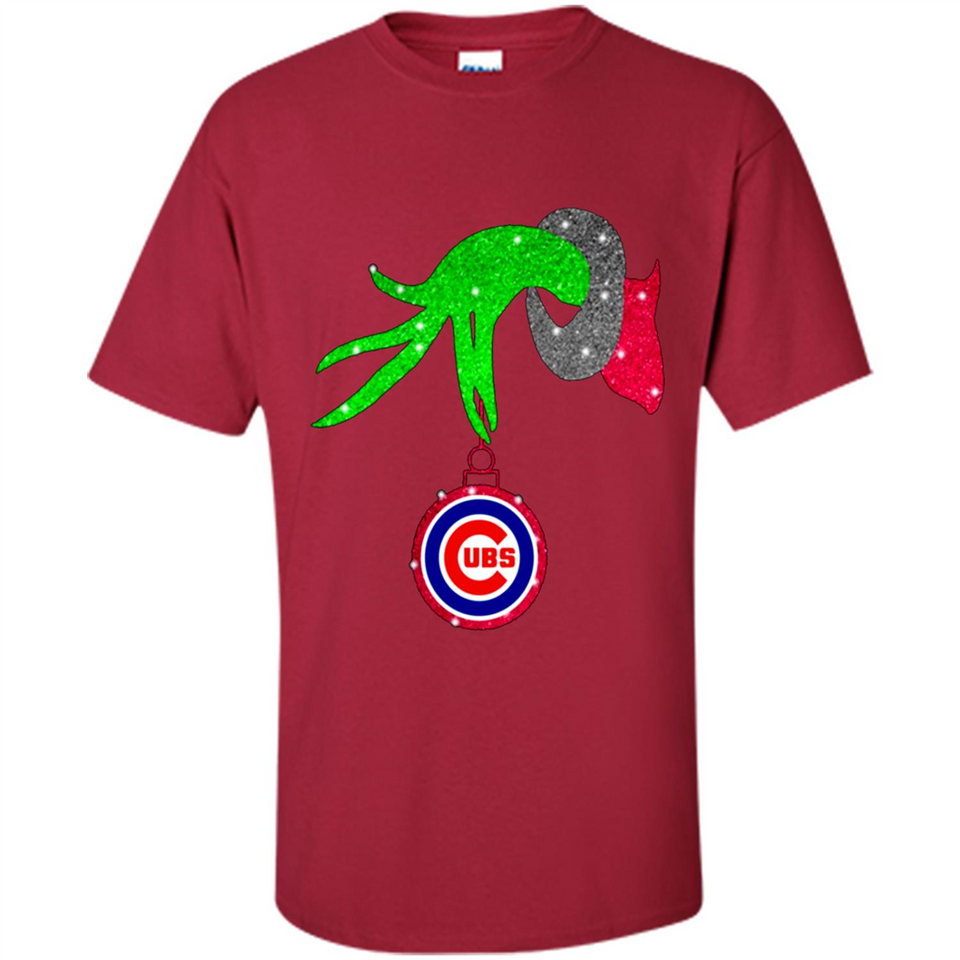 GRINCH HAND HOLDING CHICAGO CUBS GLITTER CHRISTMAS PINGPONG