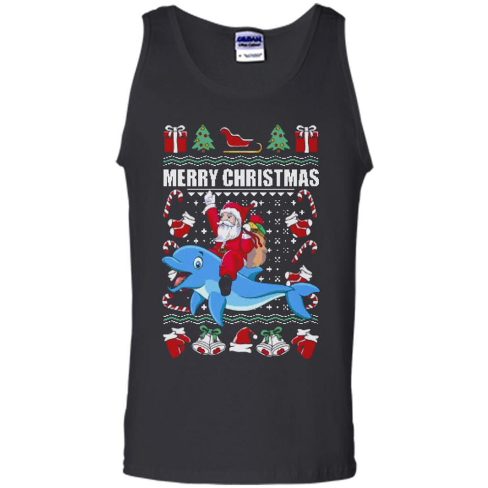 Ugly Christmas Santa Riding Dolphin - Tank Top