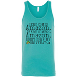 Here Comes Amazon Right Down My Driveway Christmas - Canvas Unisex Tank
