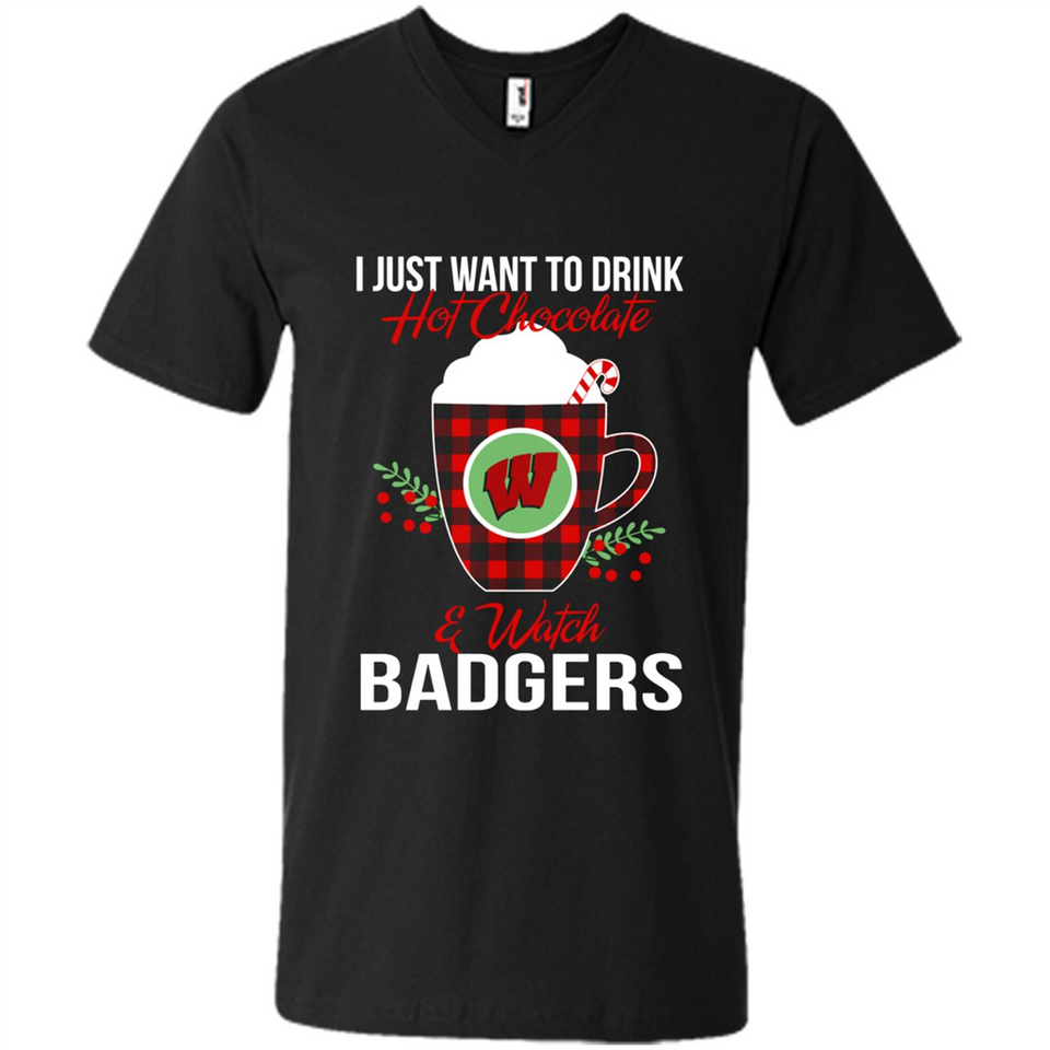 I Just Want To Drink Hot Chocolate & Watch Wisconsin Badgers Ugly Christmas Sweater PINGPONG