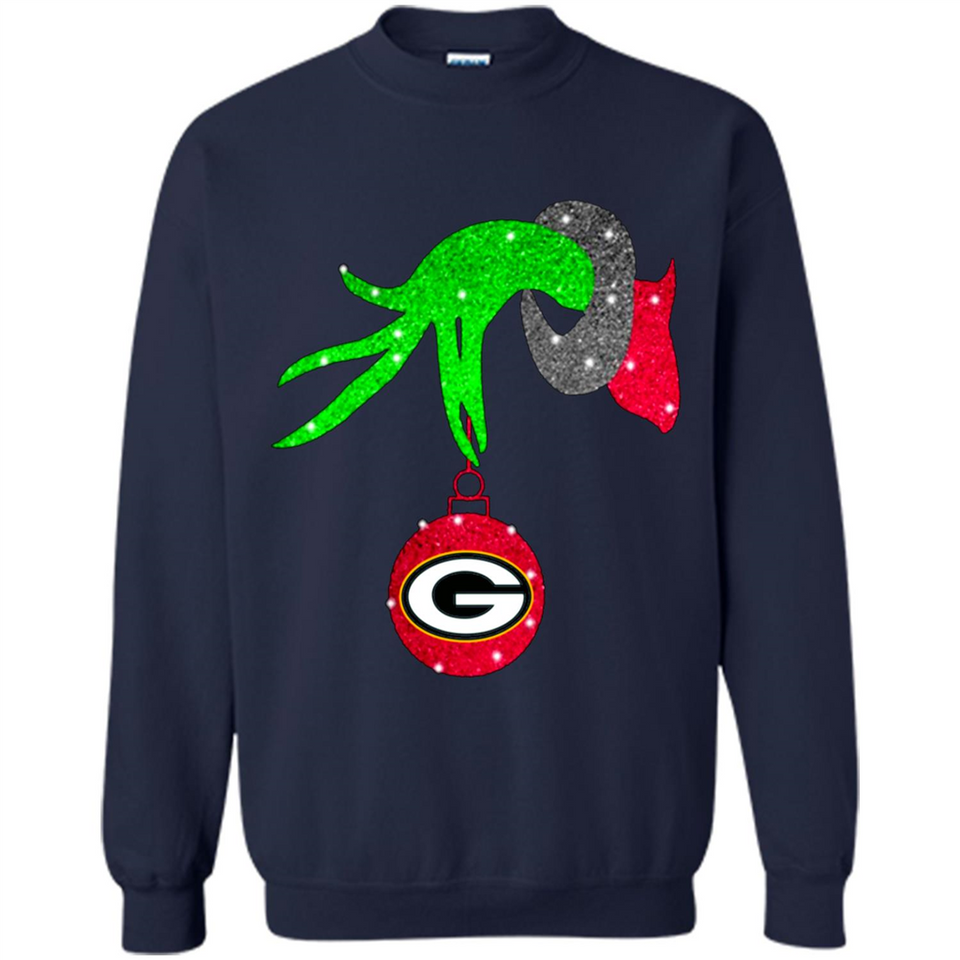 GRINCH HAND HOLDING GREEN BAY PACKERS GLITTER CHRISTMAS PINGPONG