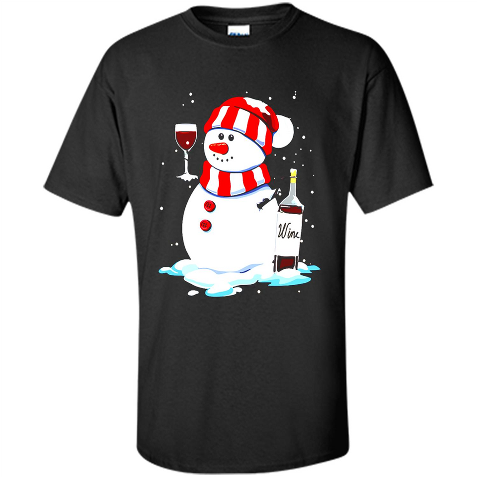 Cute Snowman drink Red Wine Christmas T-Shirt - Shirt