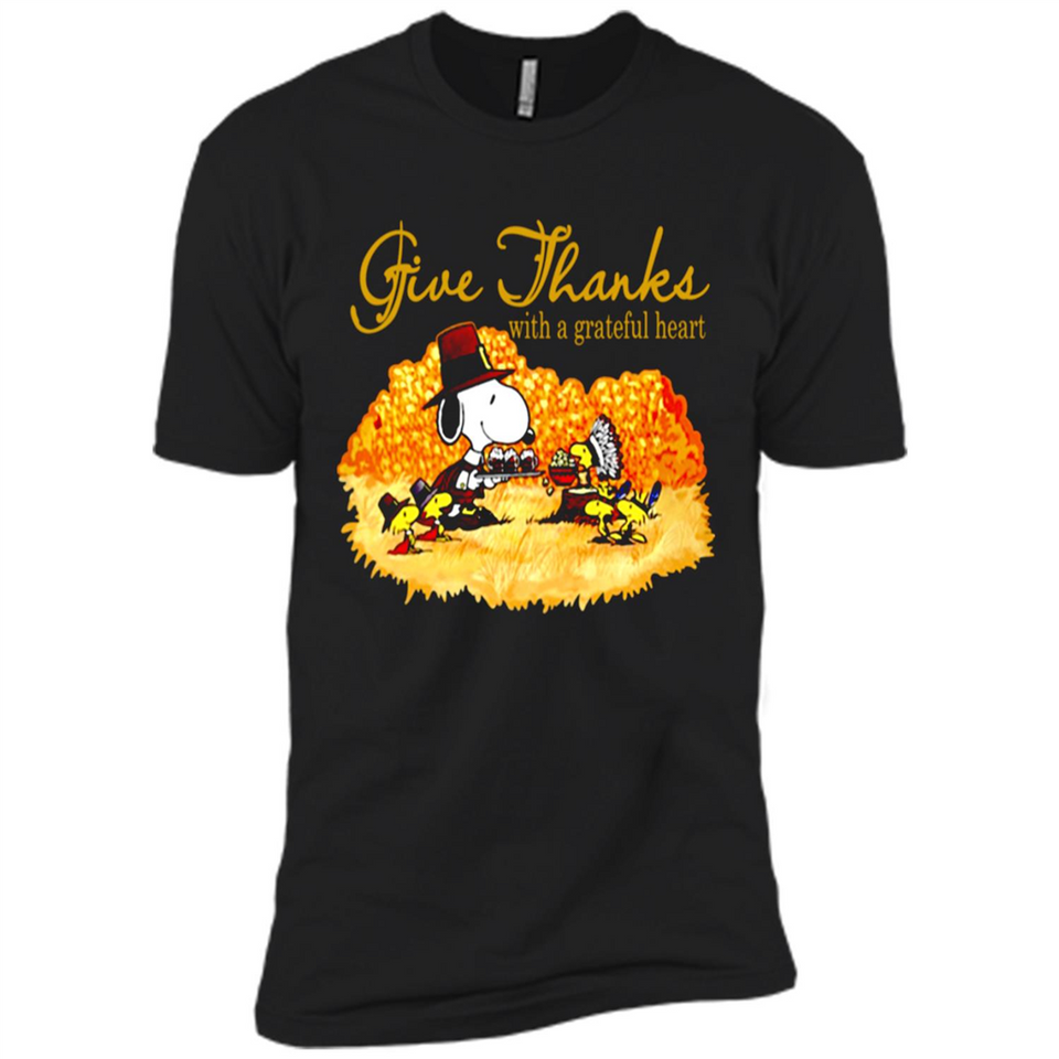 Snoopy Thanksgiving Give Thanks With A Grateful Heart - Premium Short Sleeve T-Shirt