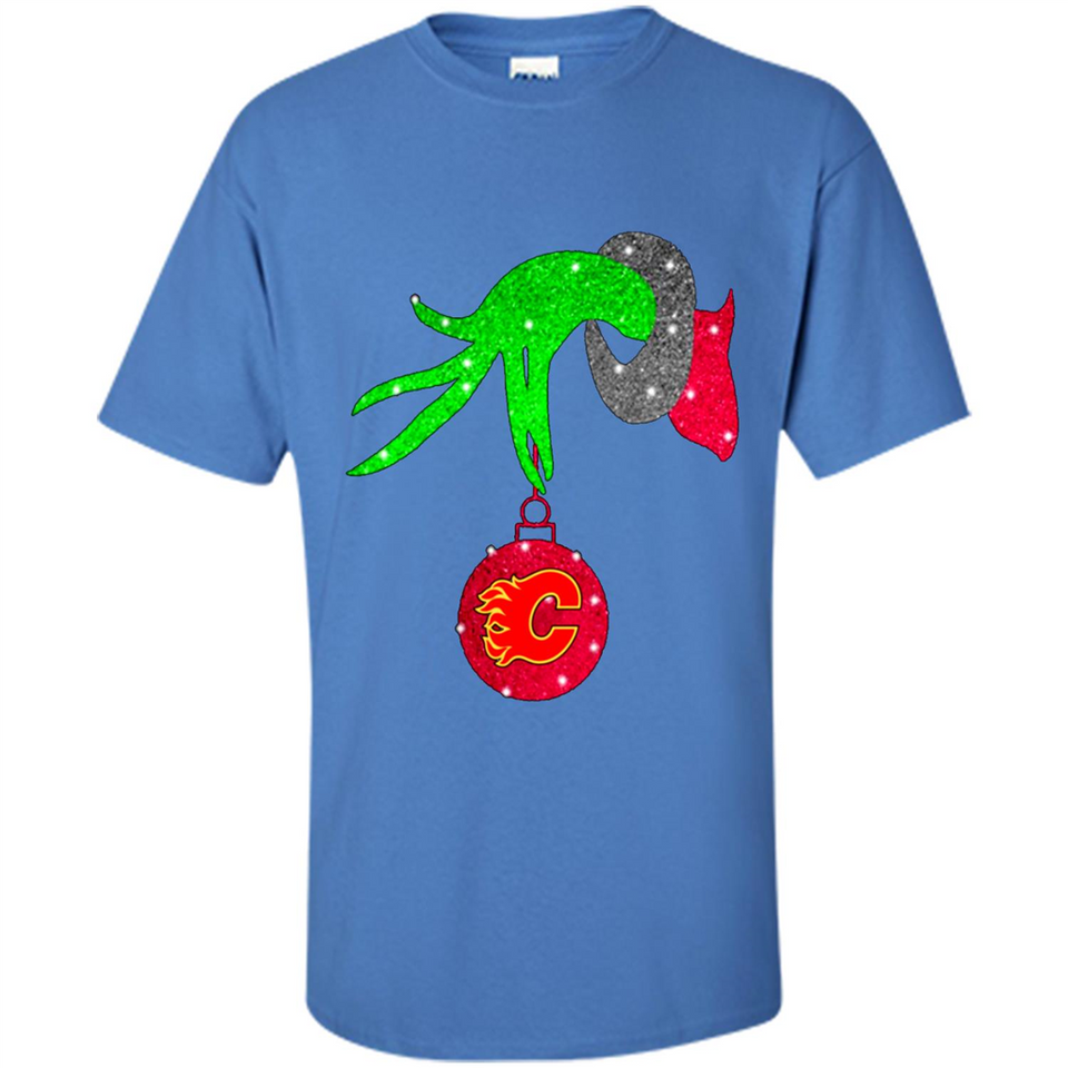 GRINCH HAND HOLDING CALGARY FLAMES GLITTER CHRISTMAS PINGPONG