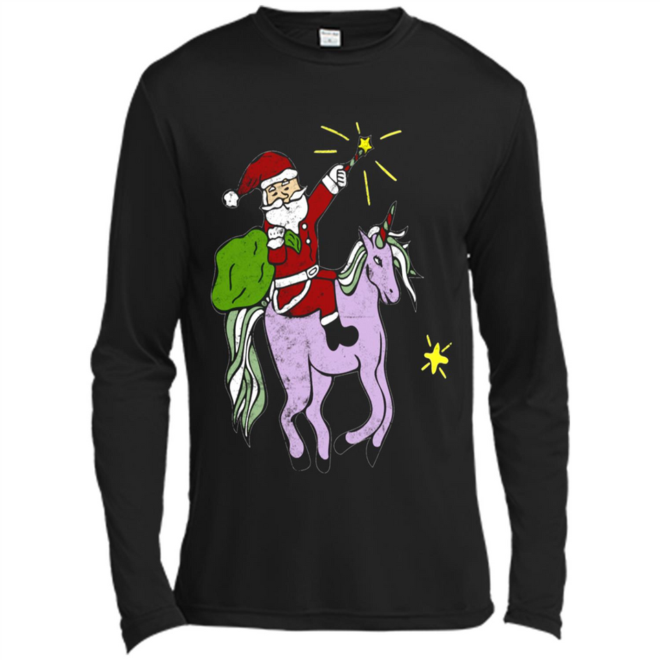 Distressed Retro Santa Riding Unicorn - Canvas Long Sleeve T-Shirt