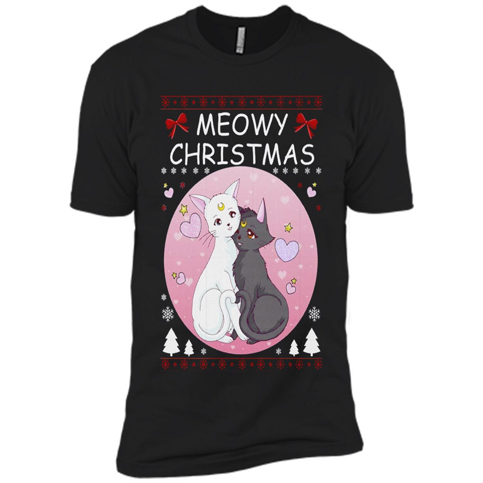 Sailor Moon Yin Yang Cat Love Ugly Christmas Sweater - Premium Short Sleeve T-Shirt