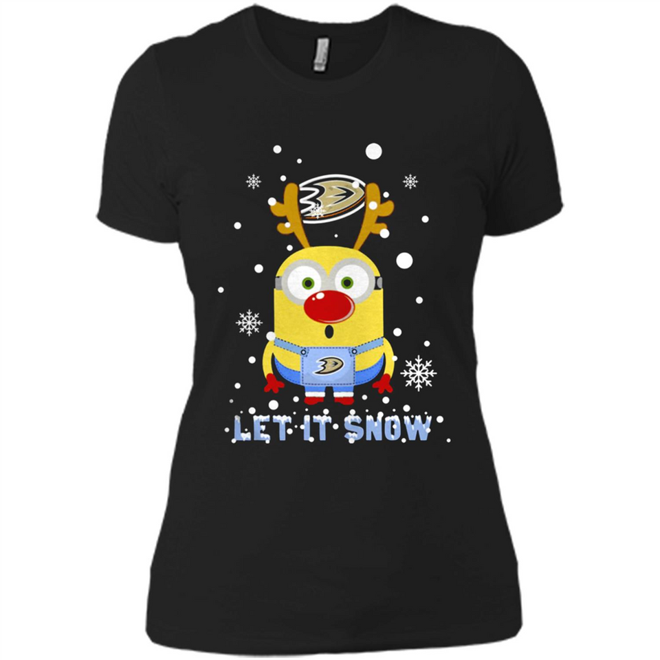 Minion Anaheim Ducks Ugly Christmas Sweater Let it Snow - Ladies' Boyfriend T-Shirt