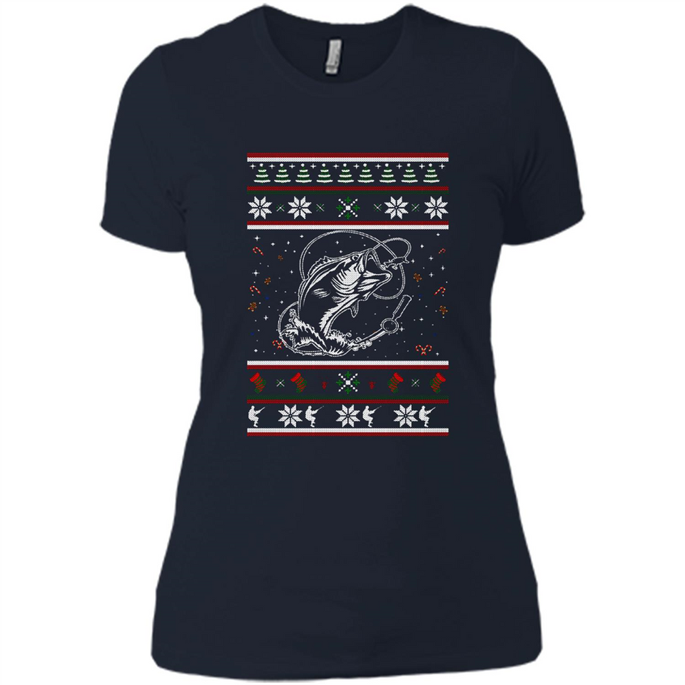Christmas Ugly Sweater Fishing Ugly Christmas Sweater - Ladies' Boyfriend T-Shirt