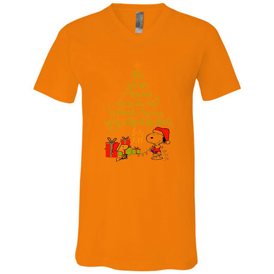 Snoopy Merry Christmas with Christmas tree T-Shirt - Canvas Unisex V-Neck