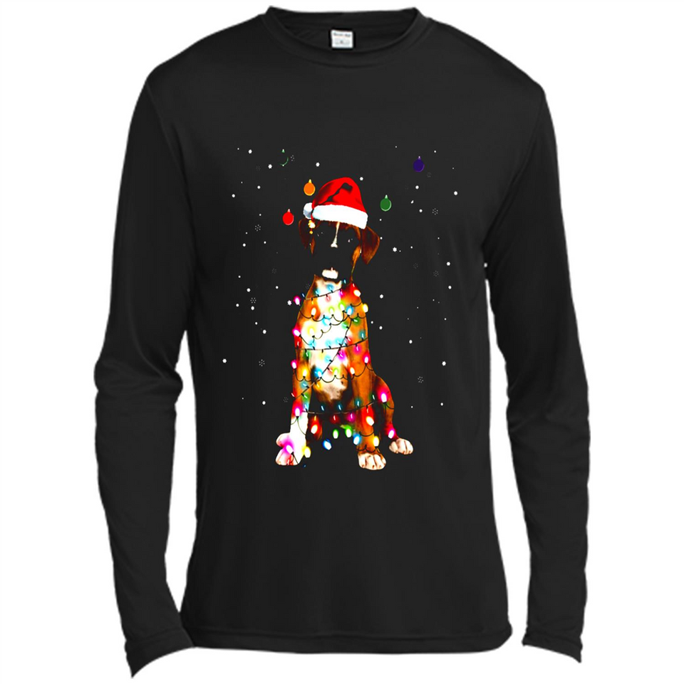 Christmas Lights Boxer Dog Funny Xmas Sweatshirt - Canvas Long Sleeve T-Shirt