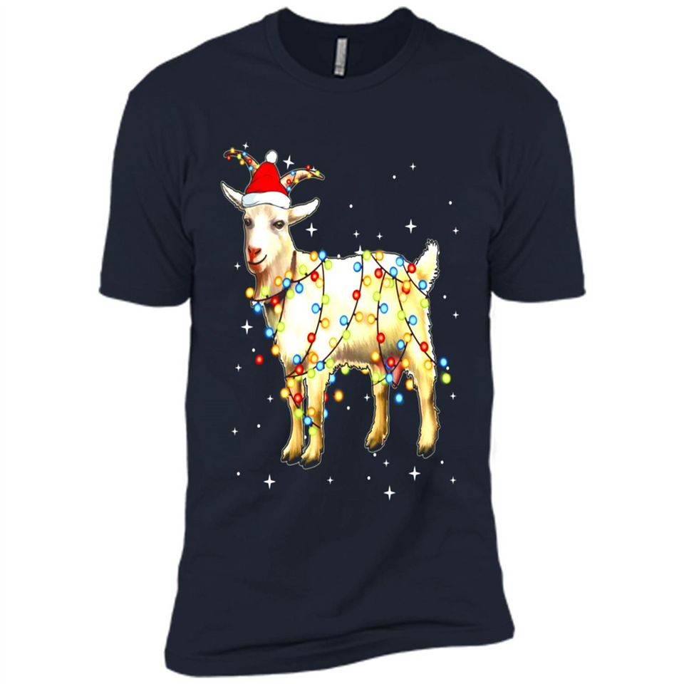 Christmas Lights Goat Wearing Santa Hat Funny Xmas - Premium Short Sleeve T-Shirt