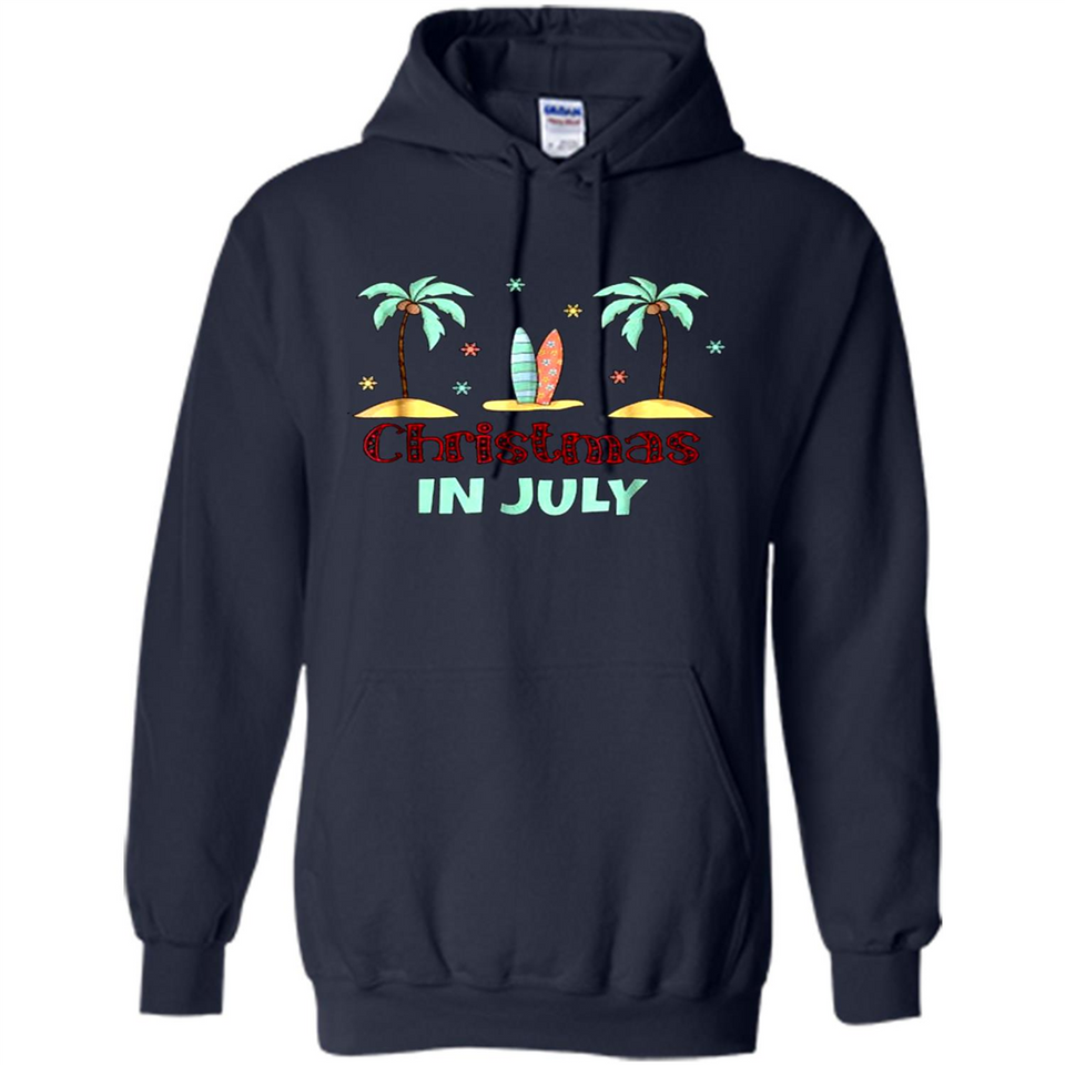 Christmas In July Shirt Surfing Palm Trees Surfboard - Hoodie