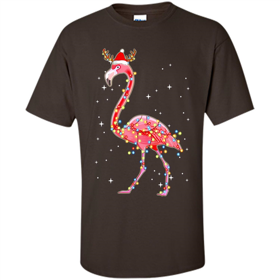 Christmas Lights Flamingo Wearing Santa Hat Funny Xmas - Shirt