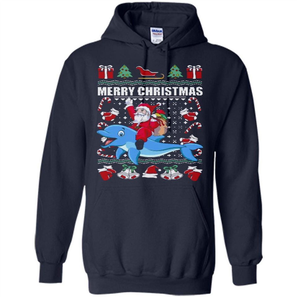 Ugly Christmas Santa Riding Dolphin - Hoodie