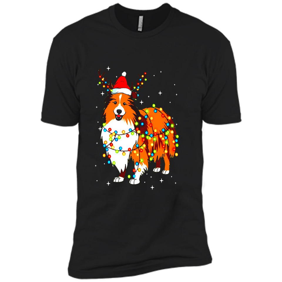 Christmas Lights Shetland Sheepdog Wearing Santa Hat Funny Xmas Mug - Premium Short Sleeve T-Shirt