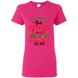 I just Want to bake Cookies and watch Hallmark Christmas movies White T-Shirt - Ladies Short-Sleeve