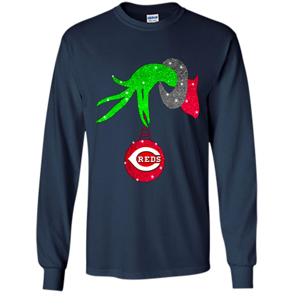GRINCH HAND HOLDING CINCINNATI REDS GLITTER CHRISTMAS PINGPONG