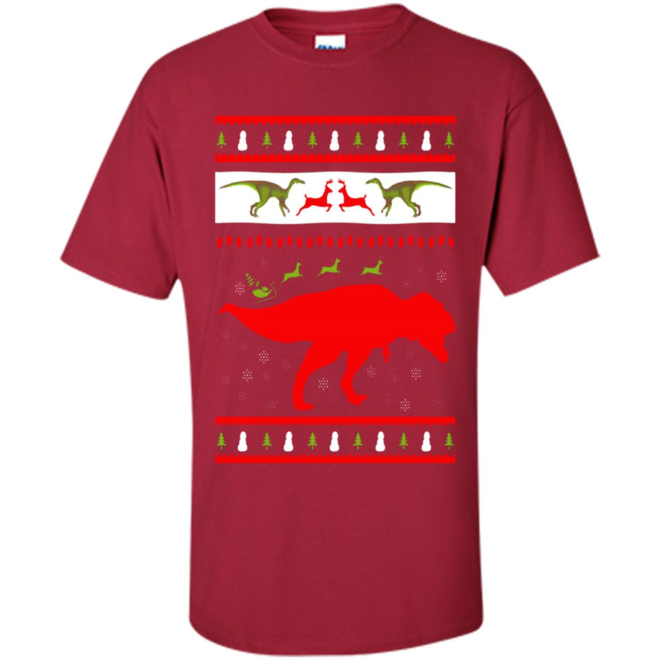 Dinosaur and Santa Clause Ugly Christmas Sweater - Shirt