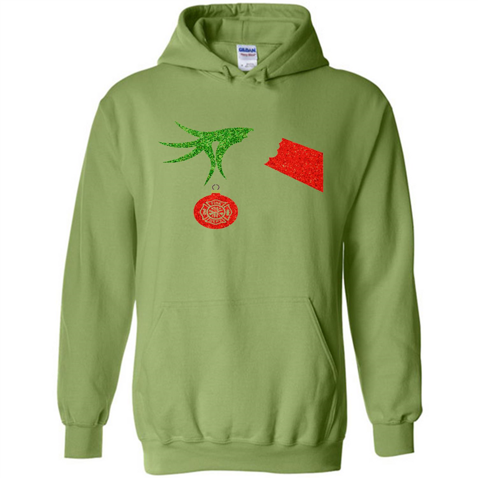 Funny Grinch Hand holding Firefighter ornament Christmas Sporty T-Shirt - Hoodie