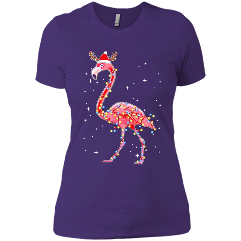 Christmas Lights Flamingo Wearing Santa Hat Funny Xmas - Ladies' Boyfriend T-Shirt