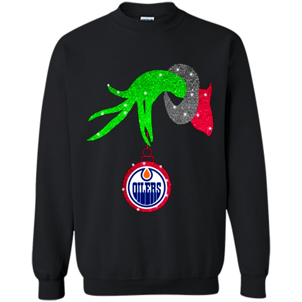 GRINCH HAND HOLDING EDMONTON OILERS GLITTER CHRISTMAS PINGPONG