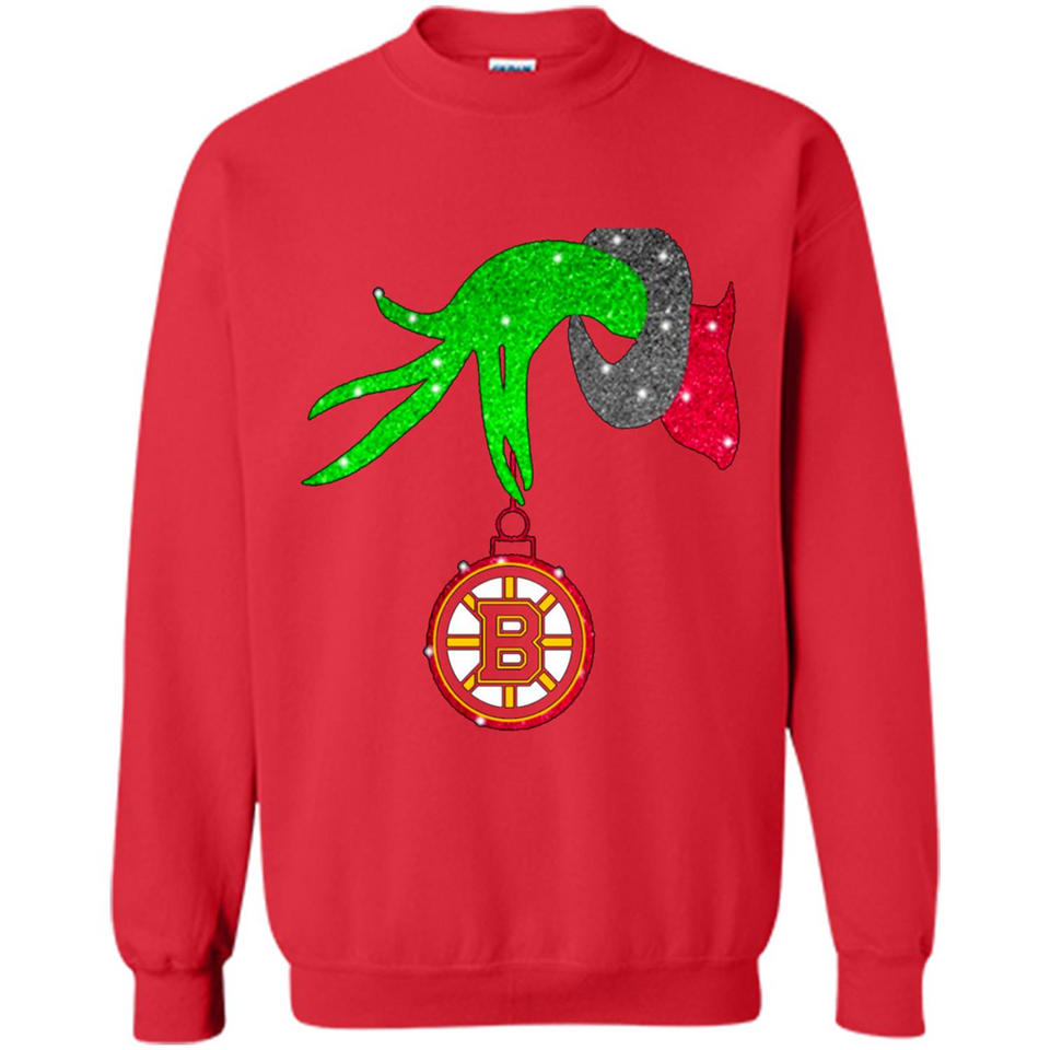GRINCH HAND HOLDING BOSTON BRUINS GLITTER CHRISTMAS PINGPONG