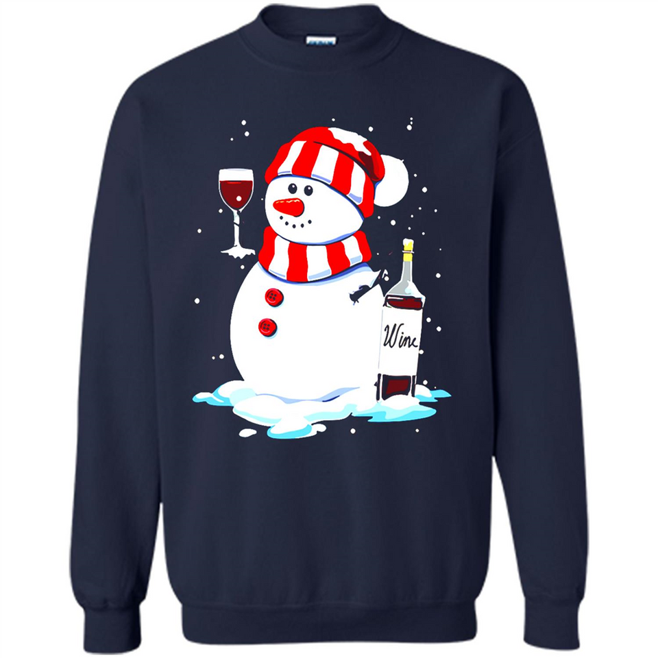 Cute Snowman drink Red Wine Christmas T-Shirt - Sweatshirt