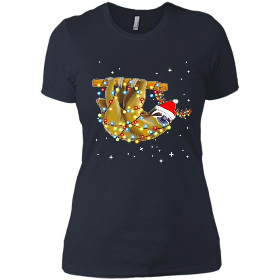 Christmas Lights Sloth Wearing Santa Hat Funny Xmas - Ladies' Boyfriend T-Shirt
