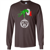 Fantastic Brooklyn Nets Glitter Grinch Monogram Ornament Christmas Gift - Long Sleeve T-Shirt