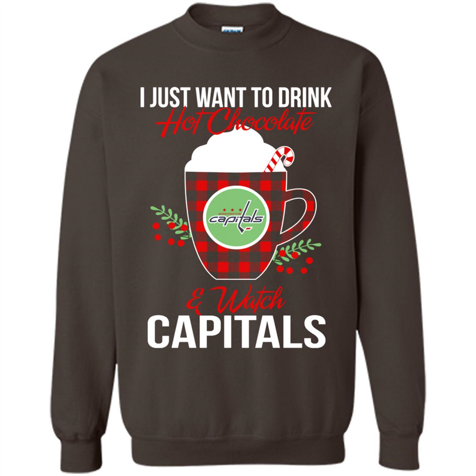 I Just Want To Drink Hot Chocolate & Watch Washington Capitals Ugly Christmas Sweater PINGPONG