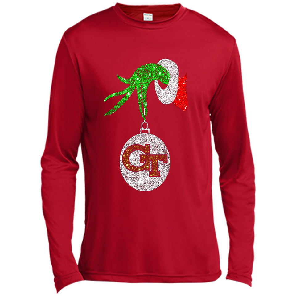 Fantastic Georgia Tech Yellow Jackets Glitter Grinch Monogram Ornament Christmas - Canvas Long Sleeve T-Shirt