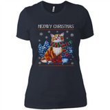 Christmas Ugly Sweater Cat With Christmas Meowy Chritstmas - Ladies' Boyfriend T-Shirt