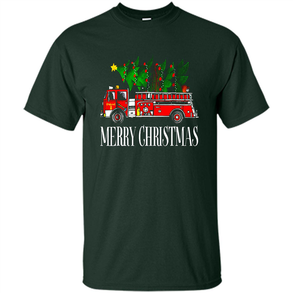 Firetruck Santa Sleigh Merry Christmas Firefighter - Shirt